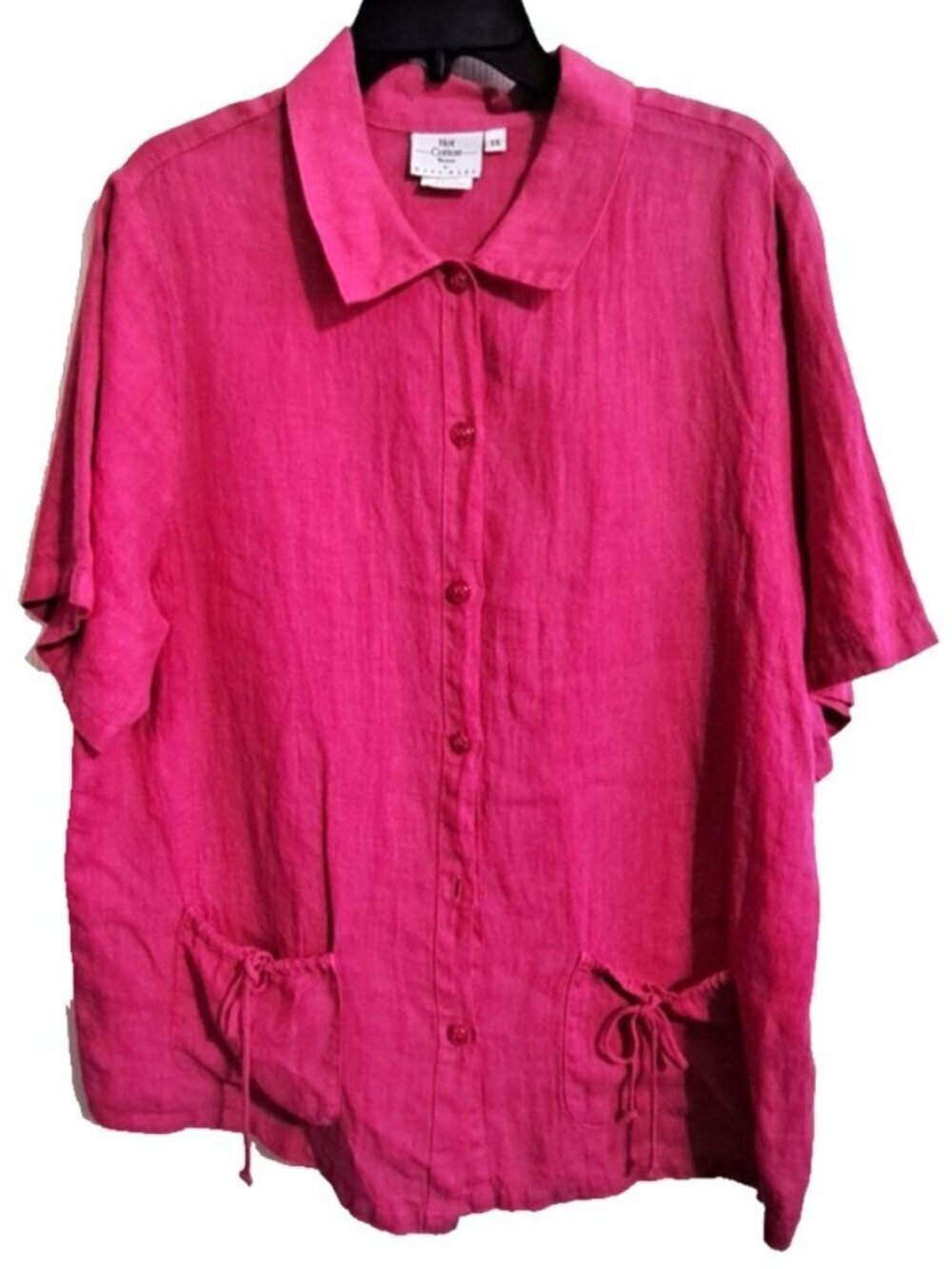 Hot Cotton Woman 1X Pink Short Sleeve Linen Camp Shirt Beach Resortwear FLAW